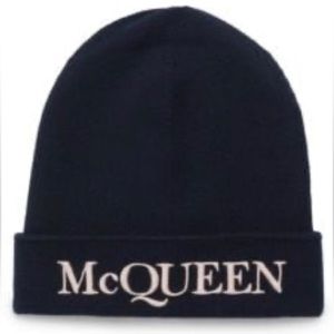 ALEXANDER MCQUEEN CASHMERE BLEND BEANIE BLUE & BEIGE SIZE LARGE NEW